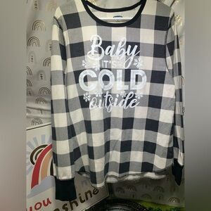 Plaid Long Sleeve Shirt with distressed Winter Print Upcycled